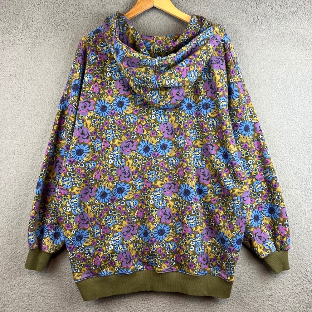 Natural Life Floral Hoodie Oversized Pullover Blue Purple Green S/M - Picture 3 of 12